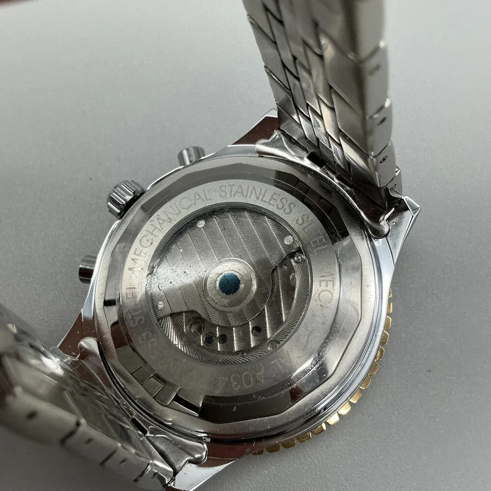 Jaragar Mens Watch 50mm Champagne Dial Automatic Skeleton Stainless Bracelet